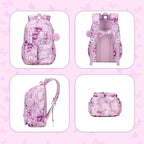 PIG PIG GIRL Kids Backpack for Girls School Bags for Middle School Students Book Bag for Elementary Primary Kawaii Ita Backpack, Purple Butterfly