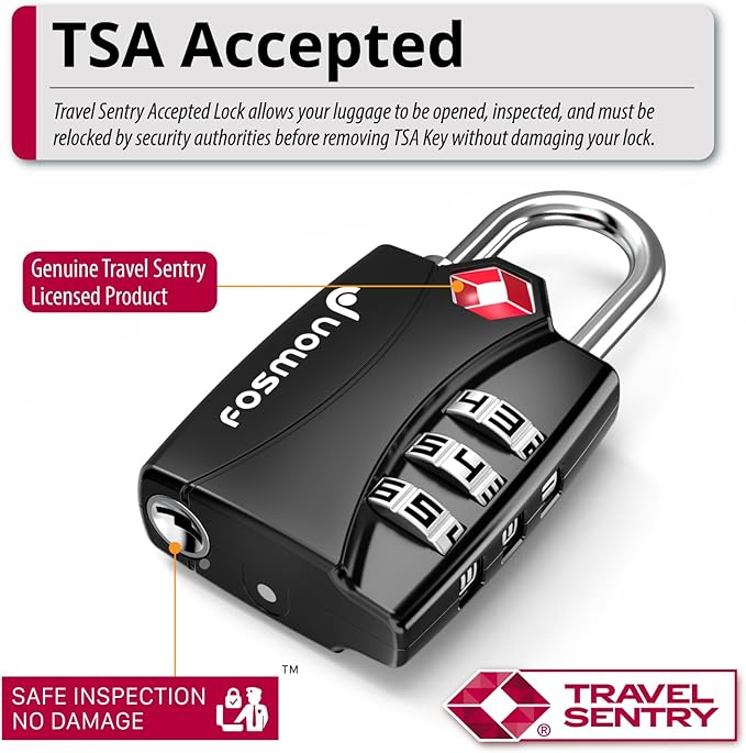 Fosmon TSA Approved Locks for Luggage. Suitcase Locks with Open Alert Indicator, 3 Digit Combination Padlock with Alloy Body for Travel, Backpack Zipper Anti Theft, Locker, Gym, Gun Case, Tent