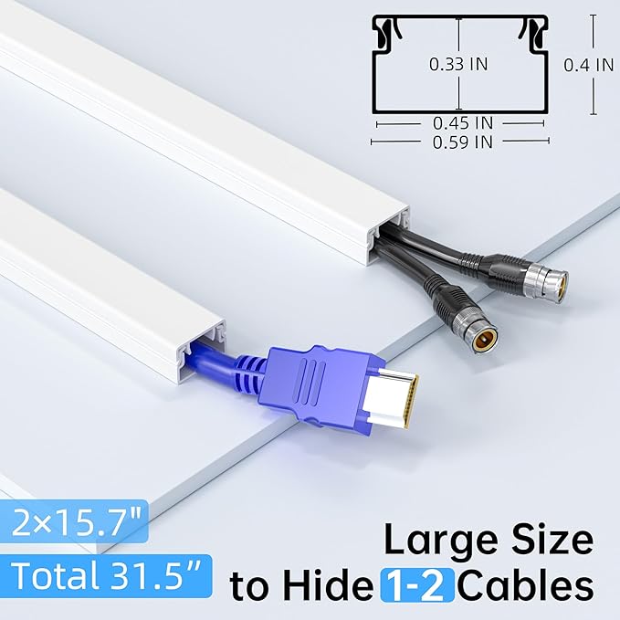 Delamu Cord Hider, 31.5in Cord Covers for Wires on Wall, Paintable Cable Hider, Easy to Use Wire Covers for Cords, Wire Hiders for TV on Wall, Cable Cover Cable Management, W0.59in H0.40in