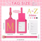 Personalized Initial Luggage Tags for Suitcase, Rose Red Leather Cute Luggage Tags with Privacy Cover Name Card, Embroidered Custom Monogram Luggage Tags Travel Backpack Tag Gifts for Women Kids(M)