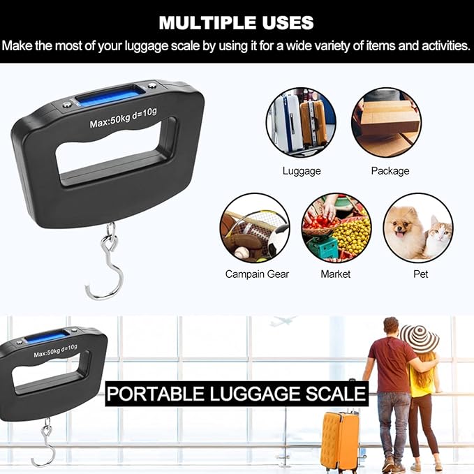 50kg/10g Portable Luggage Scale Digital Mini Fish Hook Hanging Scale Electronic Weight Scale for Travel Household Outdoor Weighing
