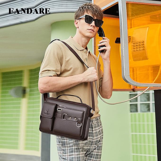 FANDARE Retro Briefcase Men Messenger Bag PU Leather Handbag