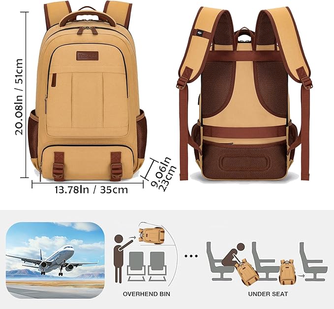 Tzowla Canvas Laptop Backpack, Bag for Men Women,Travel Work Rucksack Fits 17.3 Inch Laptop, Large Capacity Bookbag(Yellow)