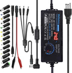 Universal Power Supply 3V~24V 6A 144W Adjustable Variable 3V 5V 9V 12V 18V 20V 24V AC/DC Adapter Charger, 100V-240V AC to DC Converter with 14 Tips, Polarity Converter and 4-Way Power Splitter Cable