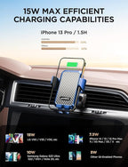 Wireless Car Charger, JOYMASS 15W Fast Charging Auto Clamping Car Charger Cell Phone Holder Mount Vent for iPhone 15 14 13 12 Mini Pro Max, Samsung Galaxy S24 Ultra S23 S22 S21+ Note 20, etc - Blue