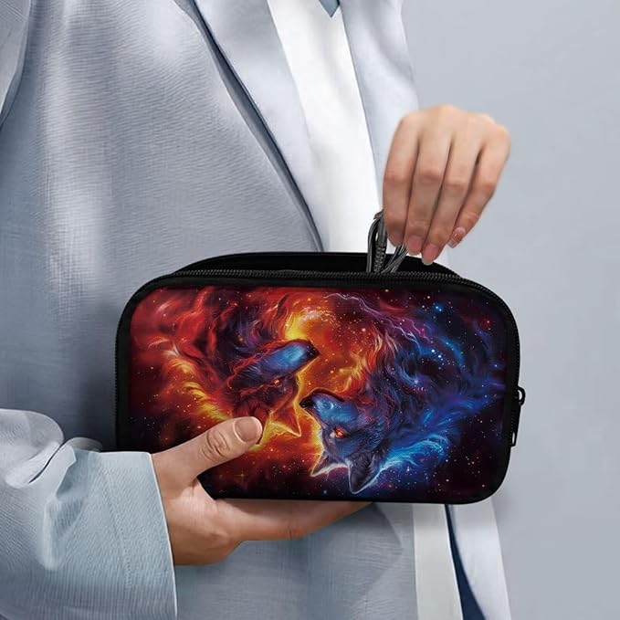 Galaxy Fire Wolf Print Electronics Organizer Travel Case, Water Resistant Cable Organizer Bag for Travel Essentials, Tech Gifts for Men, Storage Bag as Accessories for Phone, Cord