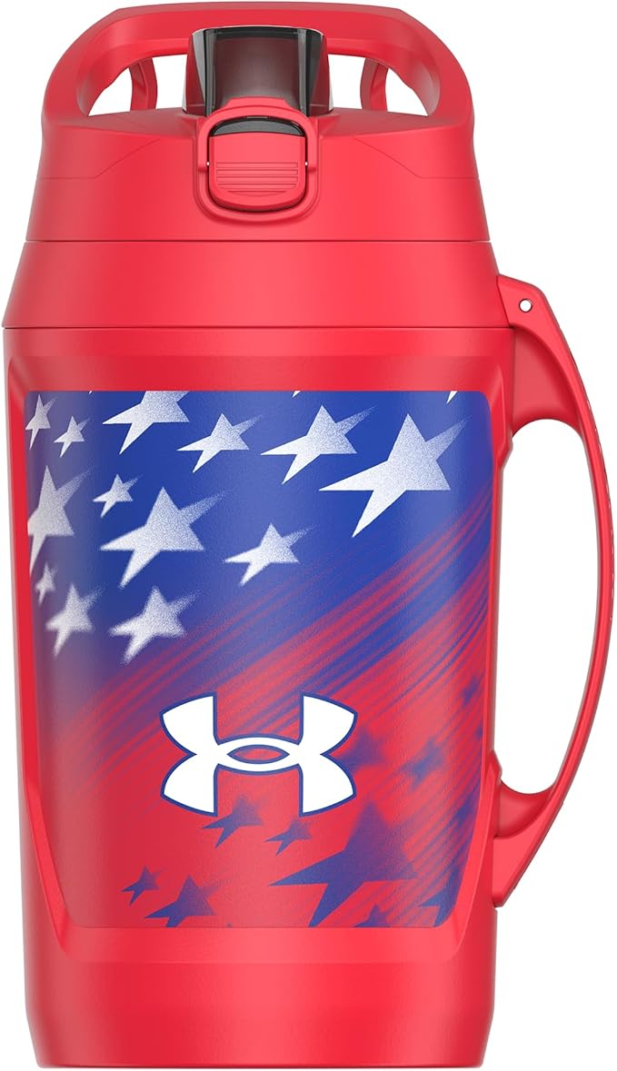 Under Armour Insulated Water Bottle with Handle & Fence Hook, Half Gallon Sports Water Jug, Leak-Resistant & BPA-Free for Baseball, Football & Gym - Red Americana, 64oz
