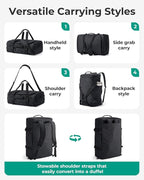BAGSMART 4-IN-1 Duffle Bag for Travel, 40L Travel Bag Gym Duffle, TSA Carry on Backpack with Shoes Compartment & Wet Pocket, Water-resistant Workout Duffel, Black