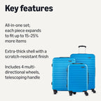 Amazon Basics 3-Piece Hardside Expandable Travel Luggage Set (21", 26", 30"), Scratch-Resistant Suitcases with Multi-directional Wheels, Carry-on and Checked Bags, Light Blue