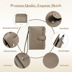 Dadanism RFID Passport Holder for Travel, Pu Leather Passport Wallet Cover with Card Holders, SIM Slots, Zippered Coin Pocket and Cash Slot, Slim Compact Travel Wallet for Women, Khaki Brown