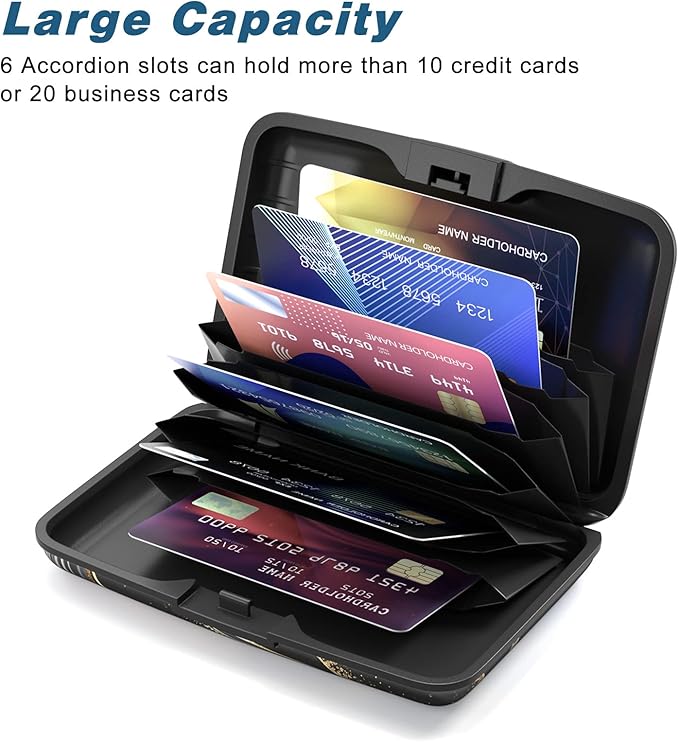 Credit Card Holder, Mini Aluminum Card Wallet RFID Blocking Slim Metal Hard Card Case for Women Men, Black Gold
