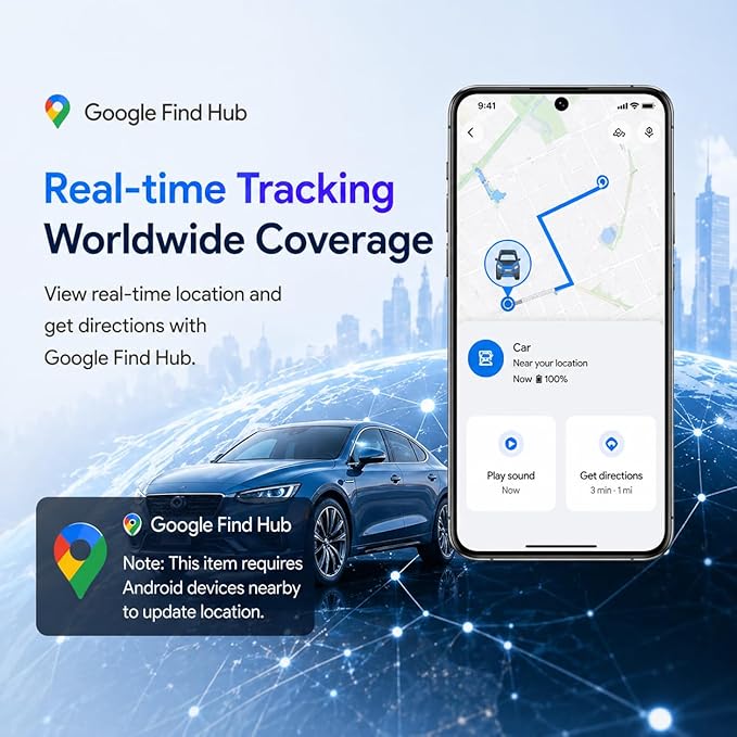 Mini Magnetic GPS Tracker for Vehicles IP65 Waterproof Real-Time Hidden Tracking Device Compatible with Android Only, Anti-Theft Car Tracker for Truck, Motorcycle, Assets（Android Only）