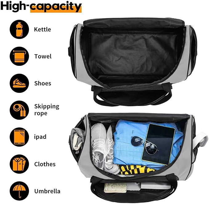 Uarition Heavy Duty Duffle Bag for Men, 55L Large Durable Gym Duffel Bag for Workout, Sports, Travel Gear - Gray