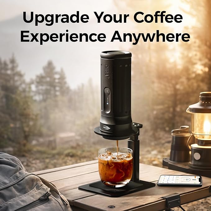 IKAPE Adjustable Portable Coffee Maker Stand, Aluminum Alloy Universal Coffee Machine Holder with Anti-Slip Base, Height Adjustable 13–19.5cm, for Home, Office & Camping