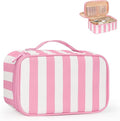 Relavel Travel Makeup Bag, Small Floral Cosmetic Bag with Makeup Brush Compartment, Portable Makeup Pouch for Women, Double Layer Makeup Organizer Bag Cute Toiletry Bag, Wide Strip