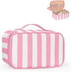 Relavel Travel Makeup Bag, Small Floral Cosmetic Bag with Makeup Brush Compartment, Portable Makeup Pouch for Women, Double Layer Makeup Organizer Bag Cute Toiletry Bag, Wide Strip