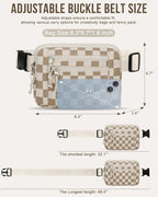 Capolo Fanny Packs for Women Fashion Waist Packs Bag with Adjustable Strap and 4 Zipper Pockets Waterproof Everywhere Crossbody Belt Bag for Workout Running Travelling(Khaki Checkered, Large)