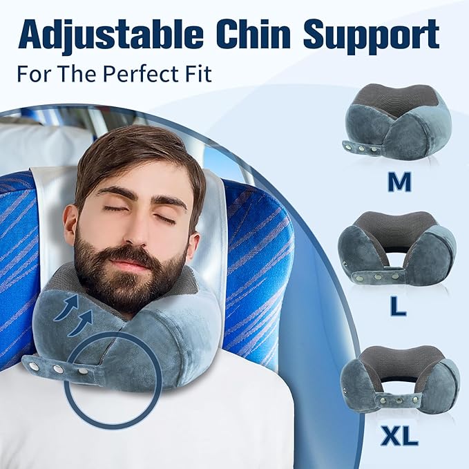 Cirorld Neck Pillow for Traveling, Travel Pillows for Airplanes,100% Pure Memory Foam Travel Neck Pillow, Adjustable Flight Pillow, Portable Plane Accessories with Eye Mask, Earplugs, Carry Bag