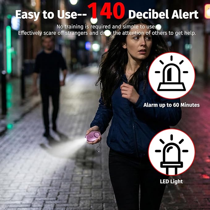 Personal Alarm for Women, 5 Pack 140DB Emergency Self-Defense Security Alarm Keychain with LED Light for Women Kids and Elders-Black, Silver, Purple, Gold, Blue