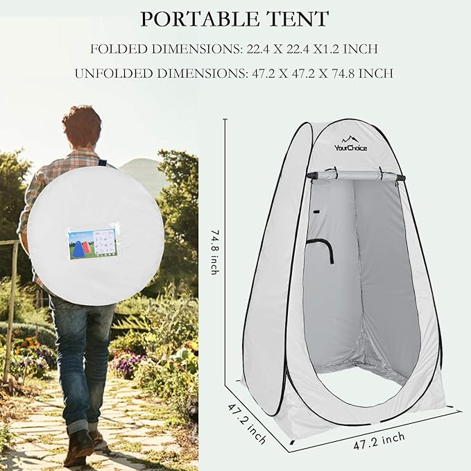Your Choice Pop Up Privacy Tent, 3.9x3.9x6.2FT Portable Shower Tent for Camping, Waterproof Outdoor Changing Room with Carry Bag for Beach Hiking RV Fishing | Portable, for Camping, Beach, Hiking, with Carry Bag, Quick Setup
