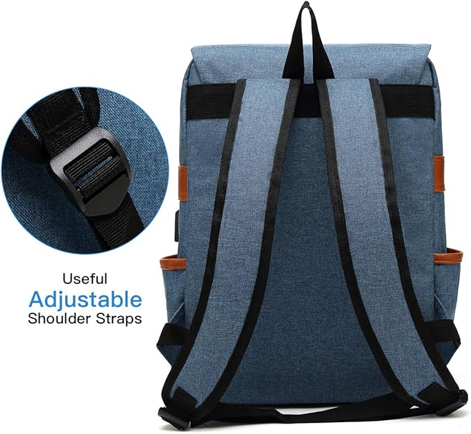 Mancio Slim Vintage Laptop Backpack For women,Men For Travel, College, Dayparks, Fits up to 15.6Inch Notebook in Blue