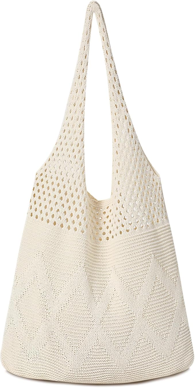 Pleneal Crochet Tote Bag, Mesh Beach Bag, Knitted Shoulder Beach Bags for Women Vacation Aesthetic Hobo Tote Bags