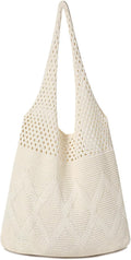 Pleneal Crochet Tote Bag, Mesh Beach Bag, Knitted Shoulder Beach Bags for Women Vacation Aesthetic Hobo Tote Bags