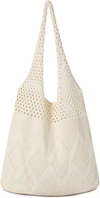 Pleneal Crochet Tote Bag, Mesh Beach Bag, Knitted Shoulder Beach Bags for Women Vacation Aesthetic Hobo Tote Bags