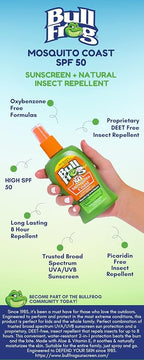 Bullfrog Mosquito Coast Bug Spray Insect Repellent + Sunscreen SPF 50, Pump Spray 4.7 Fl Oz