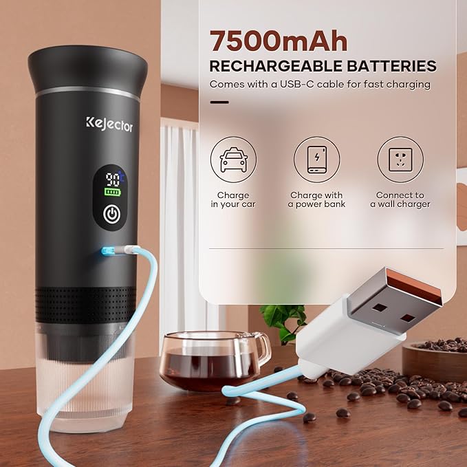 Portable Coffee Maker Espresso Machine Small Electric Battery Operated Coffee Cup Mini Espresso Machines Self-Heating Car Travel Espresso Pod Maker, 3-IN-1 Ground Coffee & NS Capsule Hiking Camping