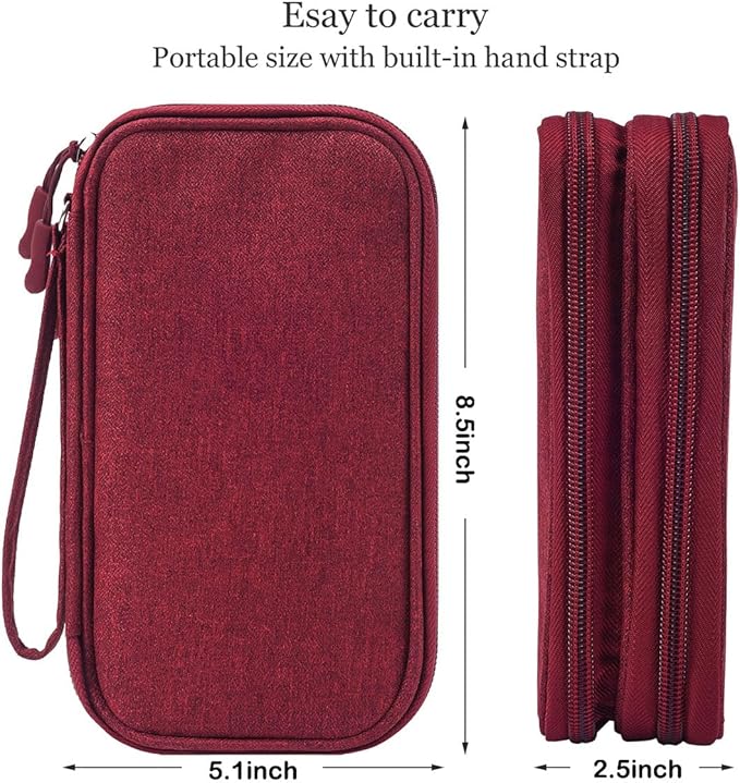CAAORDKSO Electronic Organizer Travel Case, Cord Organizer Travel Cable Organizer Bag, Tech Pouch Accessories Carry Storage for Travel Essentials, Backpack, Business, Daily Commute (Wine Red,Large)