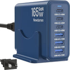 Charging Station for iPhone 17, 165W GaN 6-Port USB C Fast Charger Block, 3 Type-C Each 40W Desktop Charging Hub for Multiple Devices, 5ft Cord - Ideal for Home Office Travel Deep Blue