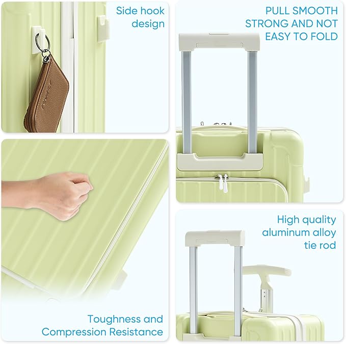TABU 20" Carry on Luggage with Seat for Kids & Adults，Front-Opening Hardshell Carry On Suitcase with Double Handles & TSA Lock, Green
