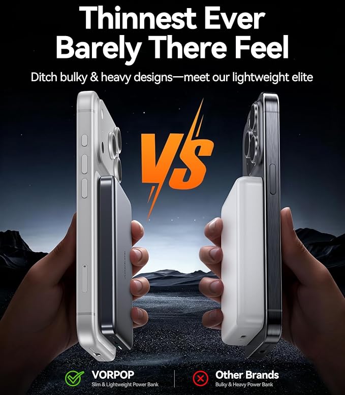 Portable Charger for iPhone, Ultra-Slim 10,000mAh Magnetic Power Bank, Fast Charging with USB C Cable, Magsafe Wireless Battery Pack for iPhone 17/16/15/14/13/12 Series Travel Essentials