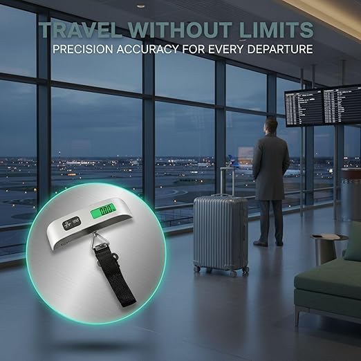 Portable Electronic Scale, Handheld Digital Luggage Weight Scale with 110 lbs/50 kg Capacity, 0.1 lb/10 g Precision, LCD Backlight Display for Travel, Fishing, Shopping, Home Use