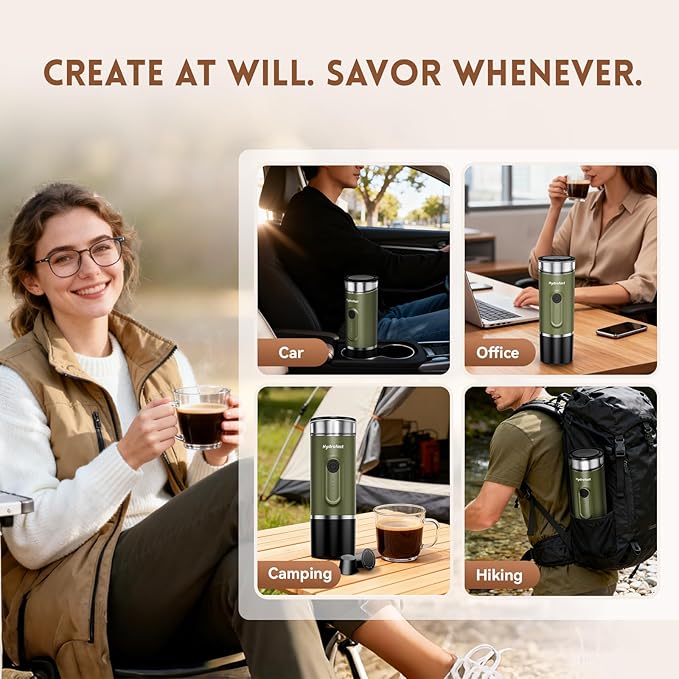 Portable Electric Espresso Machine, Self-Heating Travel Coffee Maker with 7800mAh Battery, USB-C Rechargeable, Compatible with Ground Coffee & Capsules, Maker for Camping, Office, Car