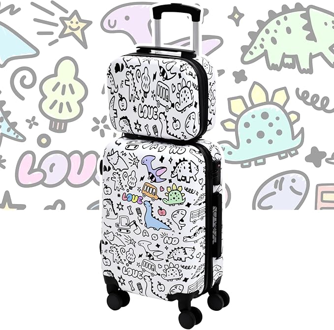 smilesun 14" & 20" Kids DIY Coloring Luggage Set, 2PCS Carry-On Durable Suitcase with Wipe-Clean Shell, Spinner Wheels, TSA Lock