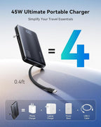 INIU 3-in-1 Portable Charger, 45W 10000mAh Fast Charging Power Bank, Built-in USB C Cable & Foldable Wall Plug, Travel Essentials, Battery Pack for iPhone 17 16 15 Series, Samsung, MacBook, etc. Green