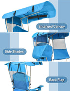 Docusvect Beach Chair with Canopy Shade, Folding Camping Chair with Canopy with Cup Holder, Side Pocket for Camp, Beach, Tailgates, Fishing - Support 330 LBS