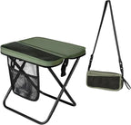 12" Portable Collapsible Stool - Folding Chair with Storage Pouch, Convertible Satchel for Hands-Free Carry & Supports 265Lbs, Ultralight for Hiking, Fishing, Camping, Festivals (Green, Standard)