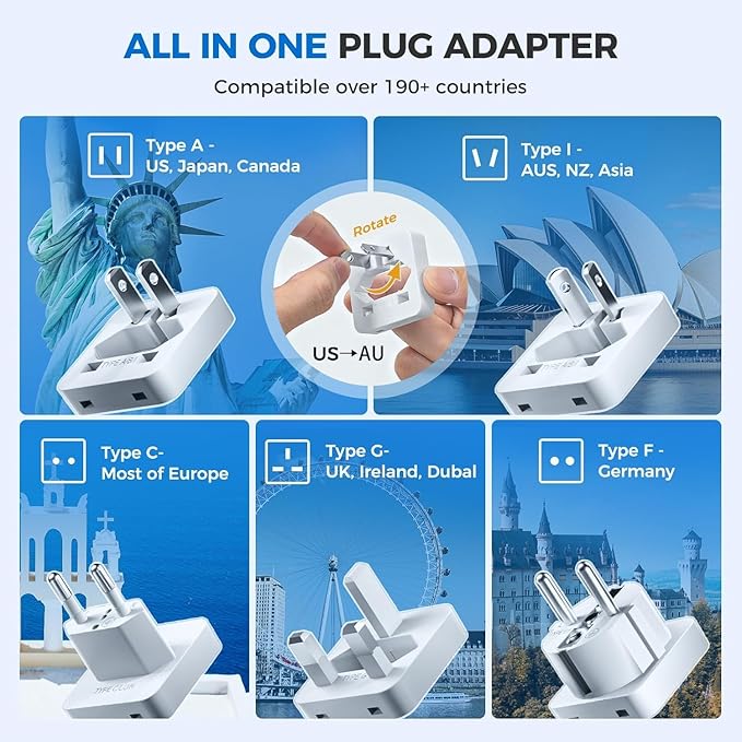 Upgraded 350W Voltage Converter US to Europe for Hair Straightener Shaver Toothbrush CPAP Camera Cell Phone - 220V to 110V Converter for European Travel, Power Converter Adapter Combo with PD Chargers