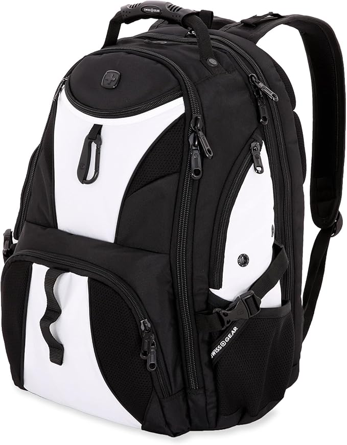 SWISSGEAR 1900 ScanSmart TSA Laptop Backpack Fits 17 Inch Laptop with RFID Protection and Tablet Pocket, White/Black, 19-Inch