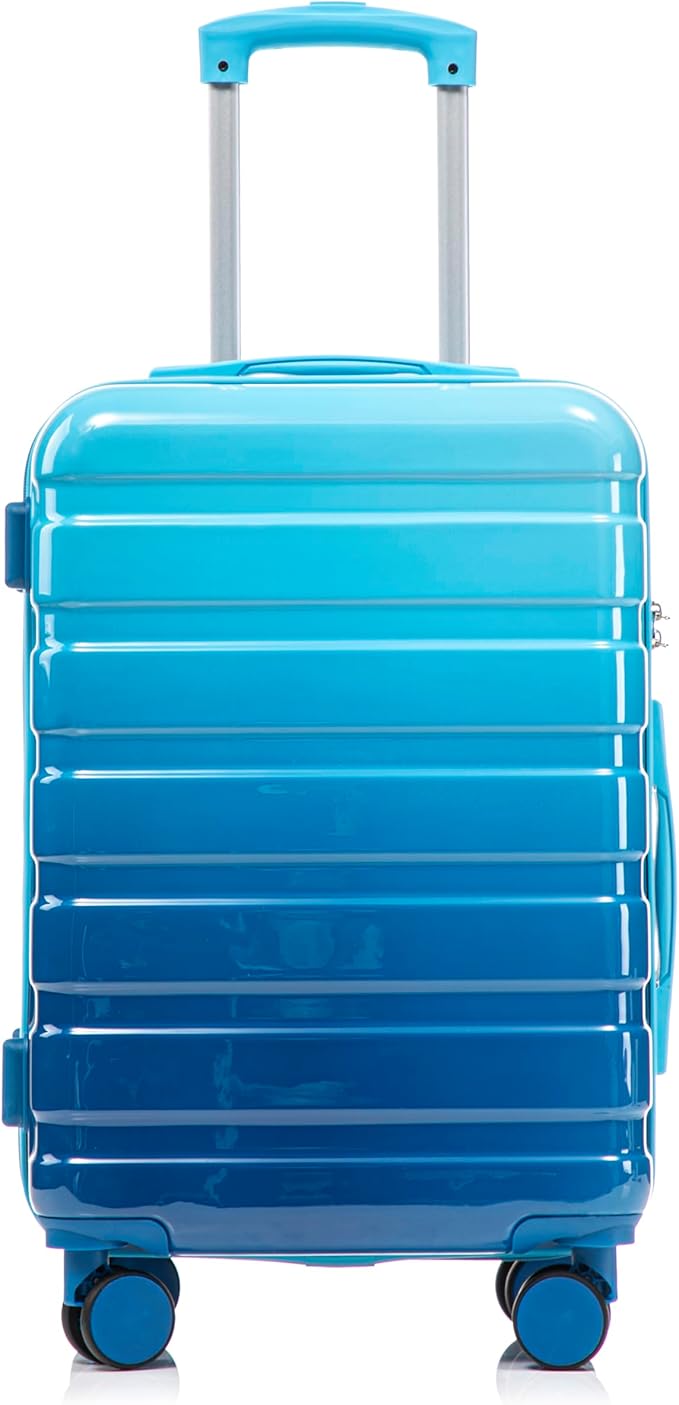 20 Inch Carry on Luggage with 14 Inch Cosmetic Case, 2 Pcs Hardshell Lightweight Durable Spinner Suitcase Set for Travel, Women, Men, TSA Lock, ABS, 20+14 Inch, Navy Light Blue