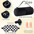 HunnmingRe 5 Pcs Travel Pillow and Blanket Set, 5 in 1 Travel Airplane Compact Includes 40 x 60 Inch Throw Blanket Eye Mask Neck Pillow Earplug and Bag Gifts for Travelers Women(Checkered,Black)