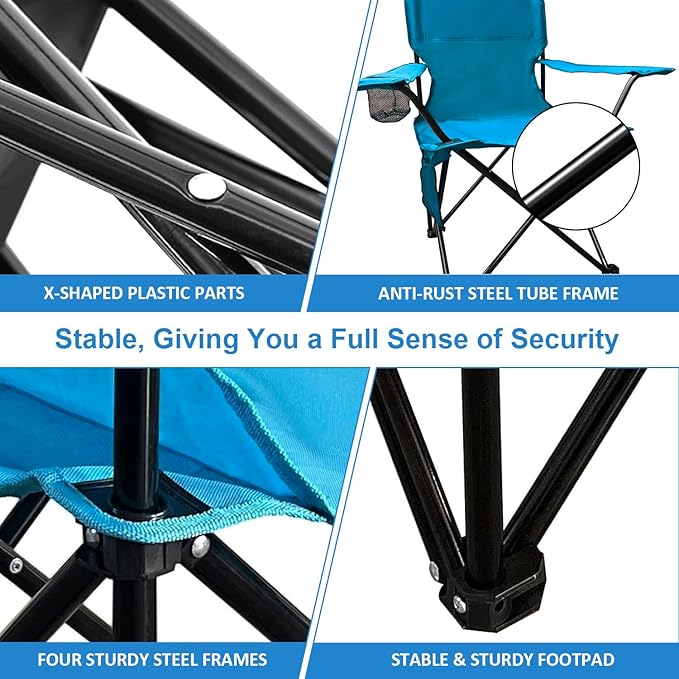 Camping Chair 2 Pack Portable Folding Chair, Supports 300lbs, Lightweight Stable Outdoor Chair for Camping Hiking Fishing Beach Travel Picnic, Compact Collapsible Camping Seat, Bright Blue