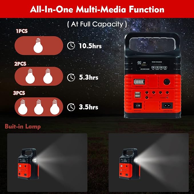 Solar Generator - Portable Power Station for Emergency Power Supply,Portable Generators for Camping,Home Use&Outdoor,Solar Powered Generator With Panel Including 3 Sets LED Light (Red Color)