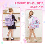 PIG PIG GIRL Kids Backpack for Girls - School Bags for Middle School Students - Book Bag for Elementary Primary - Kawaii Ita Backpack - Purple Shell