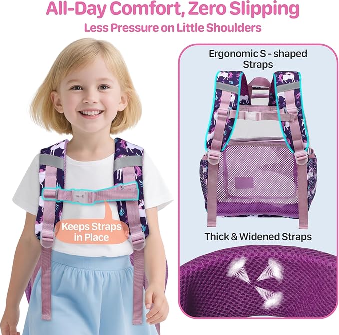 Bagseri Clear Backpack for Girls - 15 Inch Heavy Duty Kids Clear Bookbag for Kindergarten to Grade 2, Transparent School Bag with Reflective Strip, Fits Folders, Deep Purple Unicorn