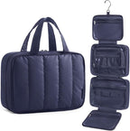 BAGSMART Travel Toiletry Bag for women, Portable Hanging Hook Makeup Bag Organizer, Waterproof Makeup Cosmetic Bag, for Full-Size Accessories, Toiletries,Navy Blue
