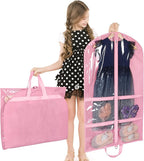 KEEGH Clear Garment Bags for Dance Costumes 40 inch Dance Garment Bags for Dancers Hanging Clothes for Closet Storage, with 4 Zipper Pockets for Dance Competitions, Ballet, Theatre, 6 Pack, Pink